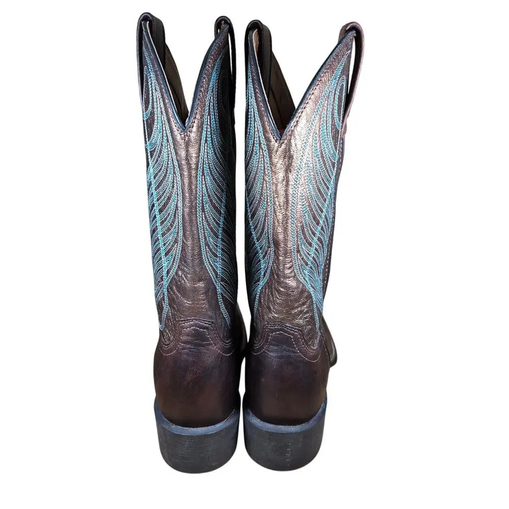 Ariat Womens Round up Yukon Brown Bronze Double Welt Square toe Cowboy Boots 6.5